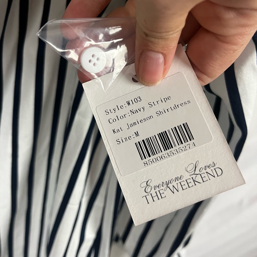 Everyone Loves The Weekend‎ NWT Kat Jamieson Navy Striped Shirtdress- Size M - Picture 8 of 10
